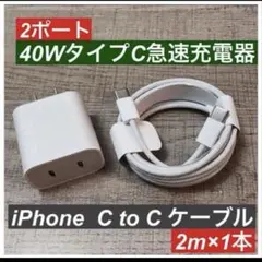 2m iPhone15.16タイプCケーブル＆2ポート40W急速充電器セット