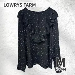 LOWRYS FARM ドット フリルブラウス ブラック 長袖 M 水玉