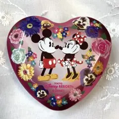 【美品】ディズニー ミッキーミニー 花柄フラワー ハート小物入れ 空き缶 空缶①
