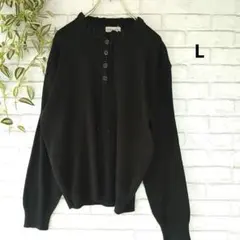 schön more　 ブラック　フリルバンドカラー　 長袖セーター　ウール L