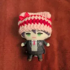 《ピンク×赤》にじぱぺっと ぬい服 10cm 猫耳ニット帽 リボン