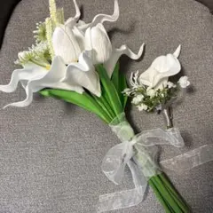 ウェディングブーケ ブートニア　セット　造花ブーケ 和装ブーケ