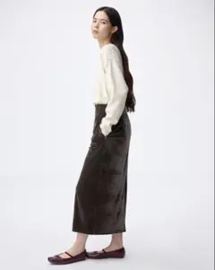 GU ジーユー　ベロアナローマキシスカートSサイズ　ダークブラウン
