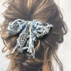 【R02】ヘアゴム　ふんわりりぼん(Summer Blue)  ハンドメイド♪