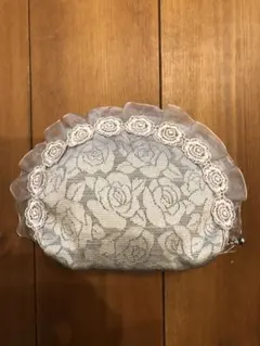 バラ模様レースポーチ シルバー