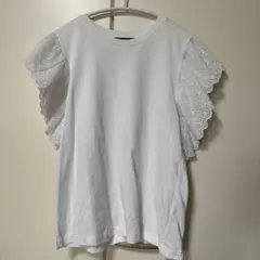 ホワイト レースフリル袖 Tシャツ