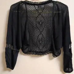 パーティー用　黒 メッシュ カーディガン 五分袖