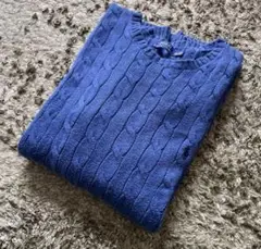 ラルフローレン　ケーブルニット　ブルー　ロゴ刺繍