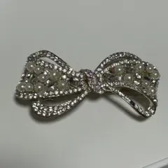 リボン型パールクリスタルヘアクリップ