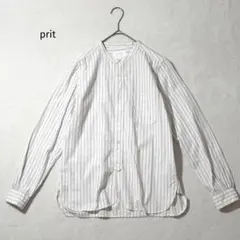 prit プリット　バンドカラー ストライプ シャツ　ブラウス　コットン　白