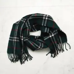 Burberrys カシミヤ100％ チェック柄フリンジマフラー 緑@NH20