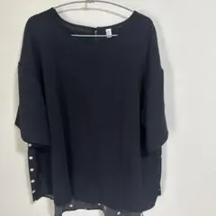 ブラウス 2L ドット切り替えリボンゆったり ブラック お値下げ❗️