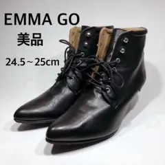 【美品】EMMAGOレースアップショートブーツ　ポインテッドトゥ　レザー