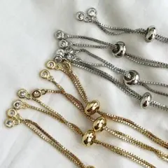 Ｎｏ．28 ゴールド シルバー　ブレスレット パーツ サイズ調節可能 ジルコニア