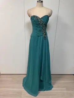 ターコイズ ストラップレス ロングドレス