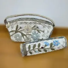 ✿お花と刺繍のパッチワークバックとペンシルケース　ハンドメイド