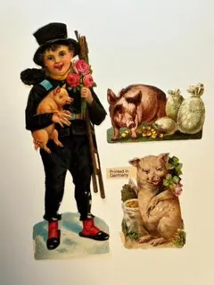 紙ものスクラップ vintage style lucky pigs ドイツ製