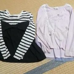 長袖カットソー 2点セット ストライプと薄紫　120サイズ