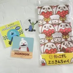 パペットスンスン　スシローコラボ　ノンノンステッカー　クリアピック　ミニ巾着