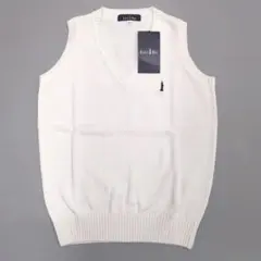 EAST BOY　ホワイト Vネックニットベスト　【S】　綿混　 未使用タグ付き