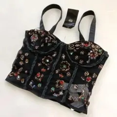 タグ付き✨️ZARA　ビーズ　スパンコール　ビジュー　ビスチェ　ブラック　Sのサムネイル