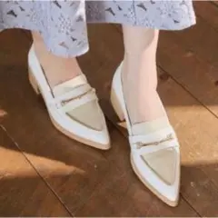 ハーリップトゥ　23.5cm バイカラー　ビットローファー　ベージュ　611のサムネイル