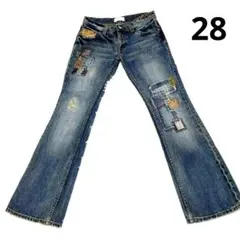 【Y2K パッチワーク加工 フレアデニム ブーツカット 28 ダメージ】のサムネイル