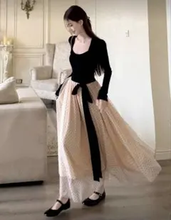 DAZY レース パッチワーク カジュアル メッシュ 長袖 Tシャツ ワンピース