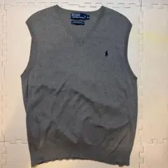 ポロ ラルフローレン ピマコットン Vネックセーターベスト グレー L相当