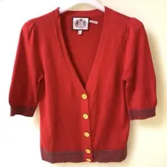 Juicy Couture 五部袖Vネックカーディガン レッド 綿100%Pのサムネイル