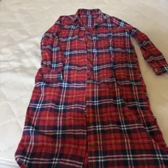 赤と青のチェック柄長袖ロングシャツ Mサイズ