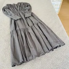 ♥︎グレイル♥︎長袖ロングワンピース【M】ティアードコットン100 茶グレー　ゴム