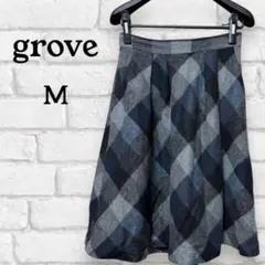 grove ひざ丈フレアスカート M チェック 白黒系 レディース