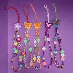 【ハンドメイド】スマホストラップ ビーズ 5点セット