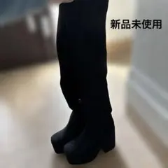 厚底黒スエード風ニーハイブーツM