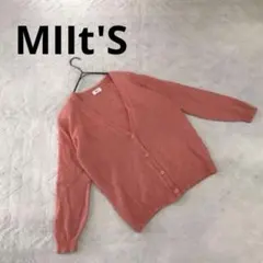 MITT'S ウール混 Vネック ニット カーディガン サーモンピンク