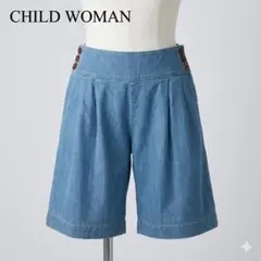 美品 チャイルドウーマン デニム ハーフパンツ タック インディゴ Lサイズ 3
