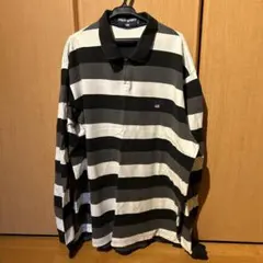 POLO SPORT 長袖ポロシャツ 黒白ストライプ