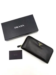 PRADA プラダ 長財布　レザー NERO 黒 ブラック ゴールド金具 箱付き