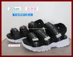 22cm　キッズ　女の子用　サンダル　ベルト調整　ブラック　黒　スポーツサンダル