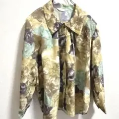 GENET BLOUSE 長袖ブラウス　黄色系　総柄　花柄　肩パッド付き