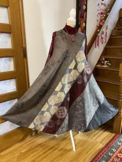 着物リメイク大島紬テントラインワンピース