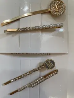 ゴールド ヘアピン 4本セット ストーン パール