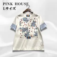 美品ピンクハウス ブルー くまギンガムチェック カットソー Tシャツ レイヤード