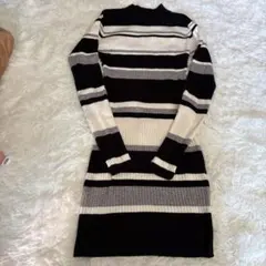 ボーダー 長袖ニット ワンピース Mサイズ