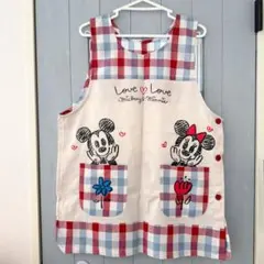 ミッキー ミニー チェック柄エプロン M-L
