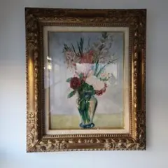 家具 花瓶の水彩画 金色フレーム