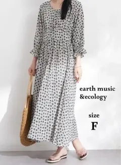 【美品】earth フラワーVネックワンピース F ブラック