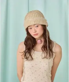 kaorinomori ニット帽 黄緑 ひも付き