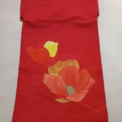 赤色 花柄刺繍 帯